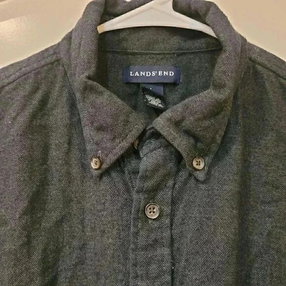 Land's End Men's Charcoal Gray Baumwolle Long Sleeve Button Down Shirt - Picture 4 of 11